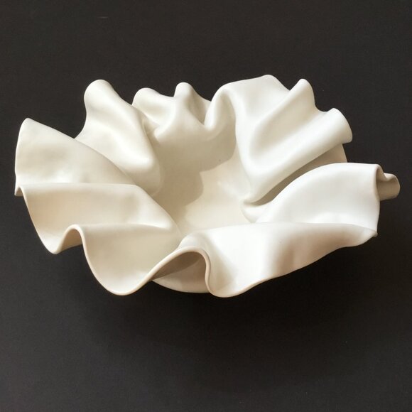 Alicja Ceramics White Bonnet Ruffled Organic Asymmetrical Handkerchief Bowl - Picture 1 of 16